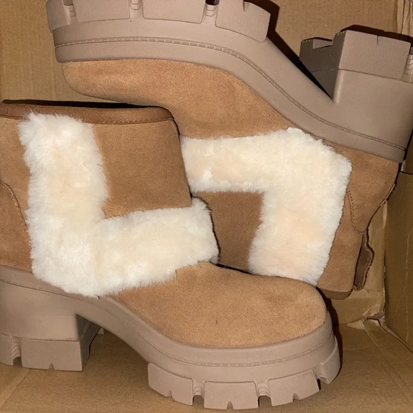 UGG WOMEN BROOKLYN SUNBURST PLATFORM HIGH HEEL ANKLE BOOTS Size 10